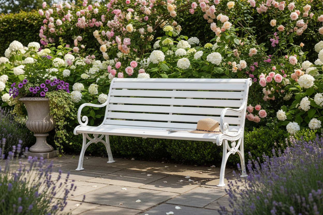 White Garden Bench